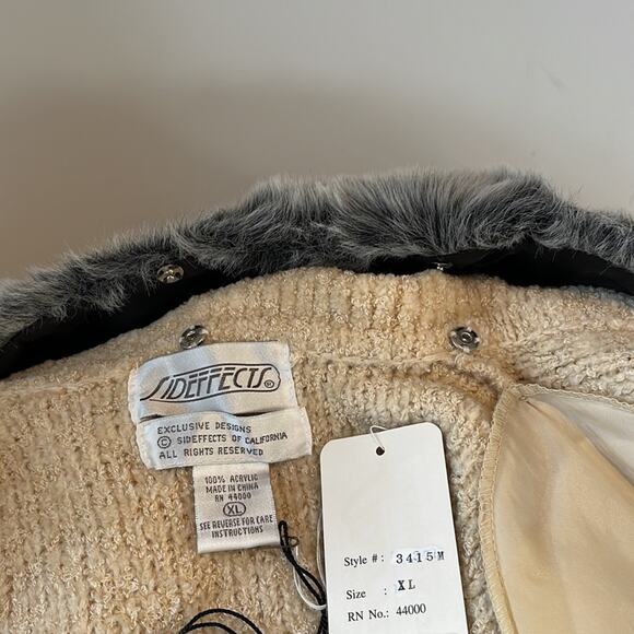 Vintage 90's Side Effects Beige  Knit Sweater Cardigan  Open Front  Size XL - Picture 14 of 14